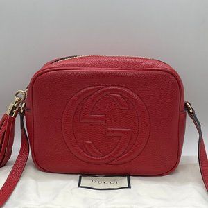 GUCCI Soho Small Leather Disco Bag in Red Leather